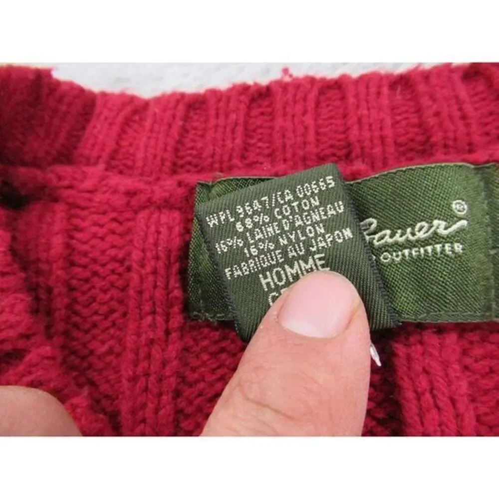 Vintage Eddie Bauer Sweater Mens XL Tall Red Cable Knit Lambs Wool Blend Long Sl